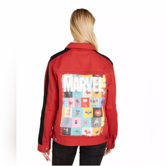 NWT Disney Marvel Pop Art Unisex Red Denim Jacket - Picture 2 of 10